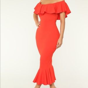 Red corral off shoulders ruffled señorita dress